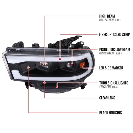 Spec-D Tuning 2500 PROJECTOR HEADLIGHTS MATTE BLACK HOUSING WITH CLEAR LENS, 2PK 2LHP-RAM1925JM-TM